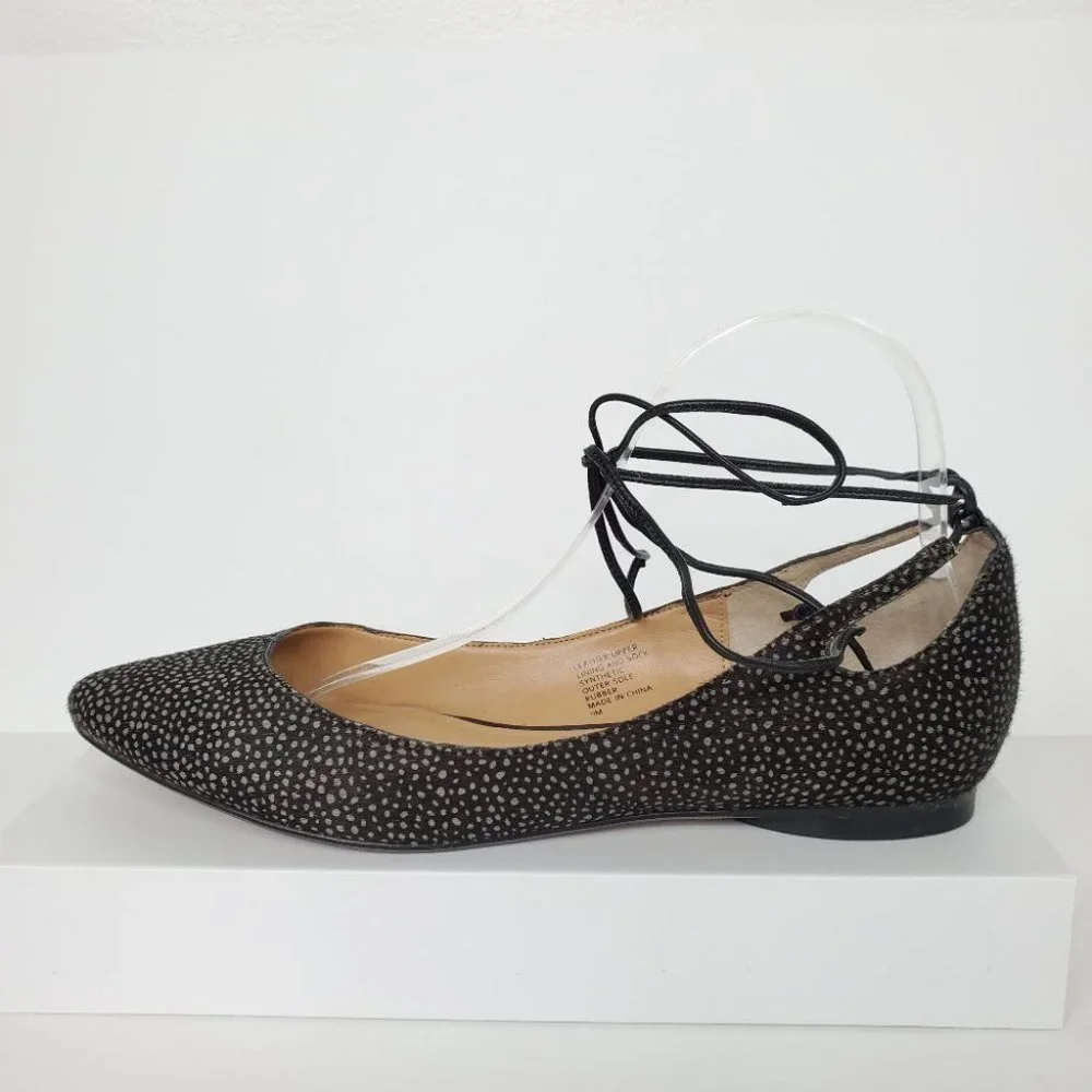 Banana Republic Leather Calf Hair Ankle Tie Up Ballet Flats Size 9M